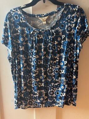 Women's Blue Floral Short-Sleeve Scoop Neck Tee